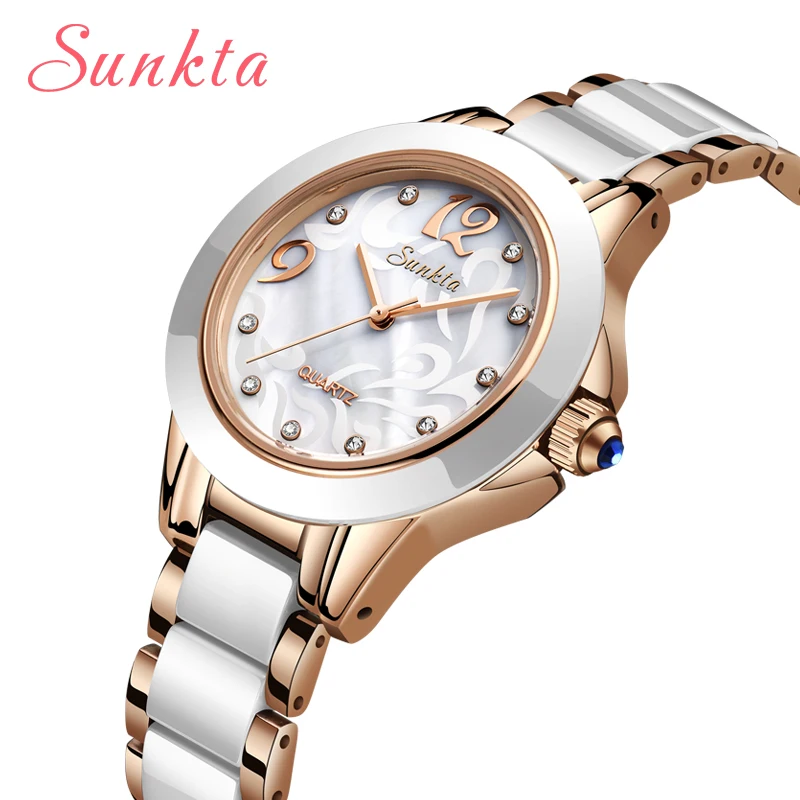 SUNKTA Роскошные хрустальные часы для женщин подарок водонепроницаемые розовые, золотые, женские наручные часы лучший бренд браслет часы Relogio Feminin Горячая