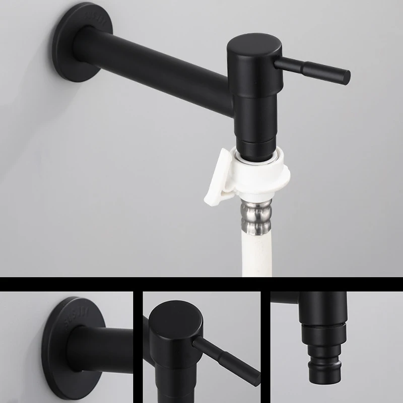 Wand-Wasserhahn Aus Edelstahl (SUS 304) – Kaltwasser, Für Waschmaschine, Garten, Pool, Mit Keramikkartusche & Einfacher Montage