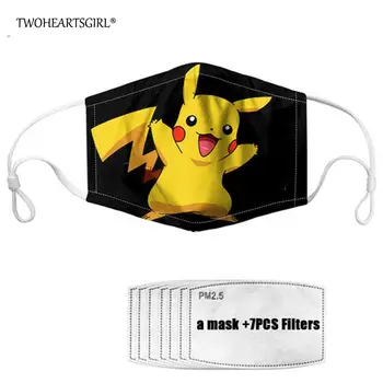 

Twoheartsgirl Black Carton Anime Pokemon Pikachu Print Face Mask for Kids Washable Adult Men Women Mouth Mask Anti-dust Mask