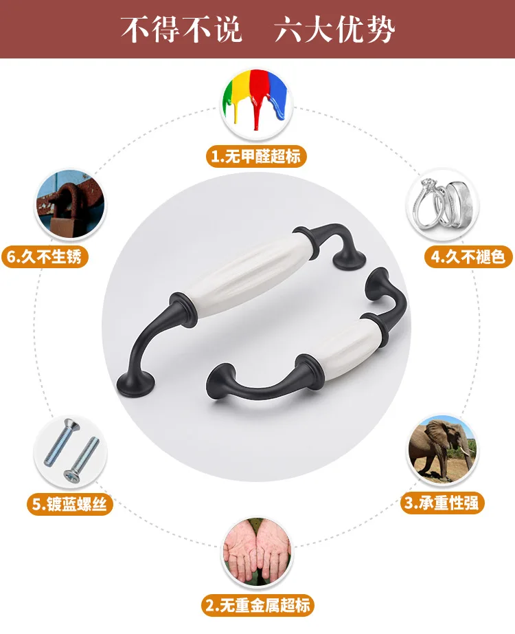 Zinc Alloy Pastoral Style European Style Modern Minimalist Cabinet Handle Wardrobe Door Handle Kitchen Door Handle Ceramic Handl