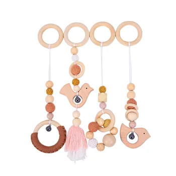 

4Pieces/Set Baby Gym Play Frame Wood Beads Hanging Pendant Kids Rack Ring-pull Hanging Decoration Accessories Baby Toys Rattle