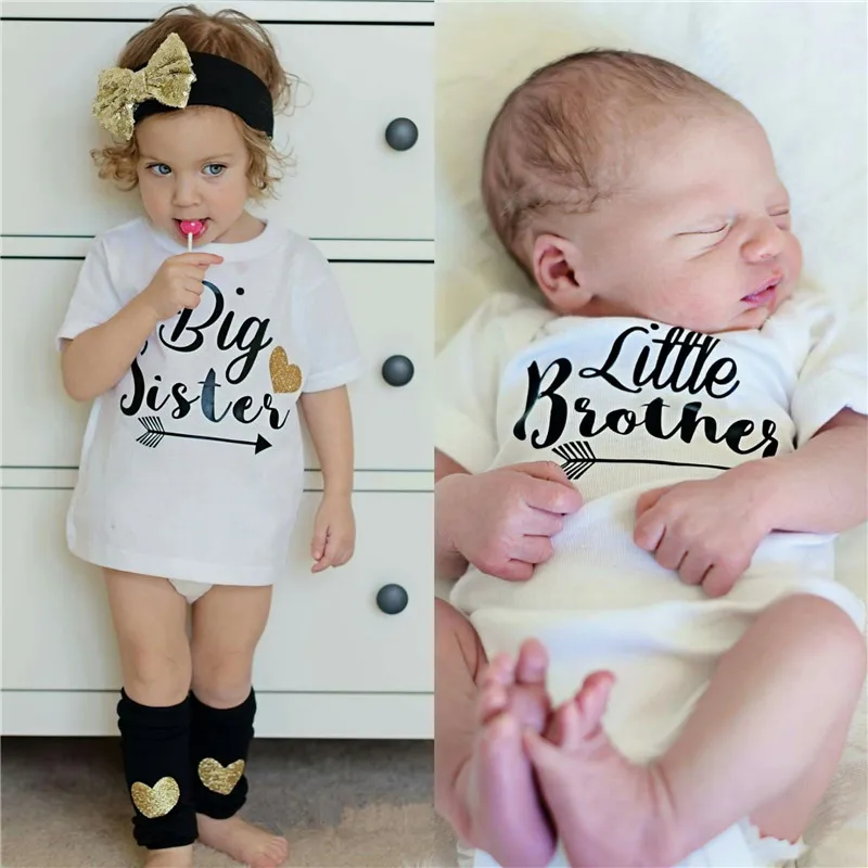 Summer Big Sister Little Brother Family Matching Toddler Kids Baby Boys Little Brother Romper Girls Big Sister Tshirt