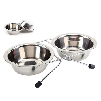 

Hot Sale Dog Bowl Stainless Steel Pet Dog Cat Double Bowls Iron Stand Food Water Dishes Feeder Pet Supplies