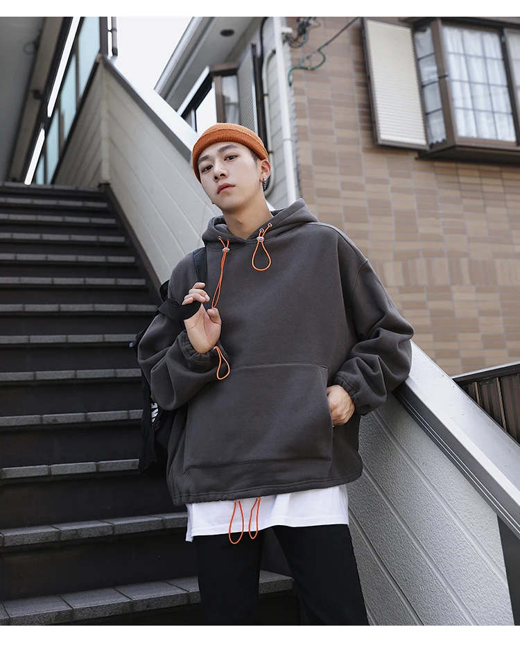 Autumn New Hoodie Men Fashion Solid Color Casual Cotton Hooded Pullover Man Streetwear Hip Hop Loose Sweatshirt Large Size M-5XL