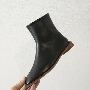 

2020 New Fashion Sexy Square Toe Low Heels Women Ankle Boots Autumn Winter Genuine Leather Party Basic Shoes Woman size 41 42 43