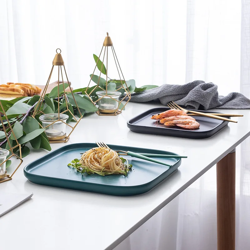 

Pedicle-Style Northern European-Style Ceramic Western Food Square Plate Matte Coloured Glaze Dish Daily Ceramic Tableware Custom
