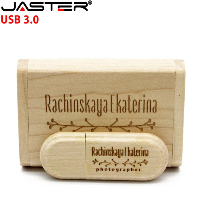 JASTER деревянный USB флеш-накопитель с коробкой 3,0 8 ГБ 16 ГБ 32 ГБ 64 Гб 128 ГБ клена USB флешка MemoriaStick для свадьбы логотип на заказ