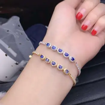

Canada customer special natural sapphire bracelet for women jewelry natural gem real 925 silver golden color girl birthday gift