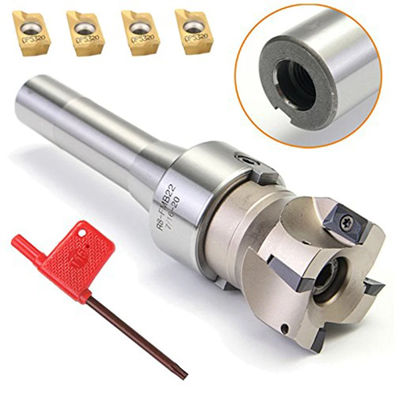 

90 Degree R8 FMB22 Straight Shank Arbor+Face End Mill Cutter+4pcs APMT1604 Carbide Inserts Turning Tool