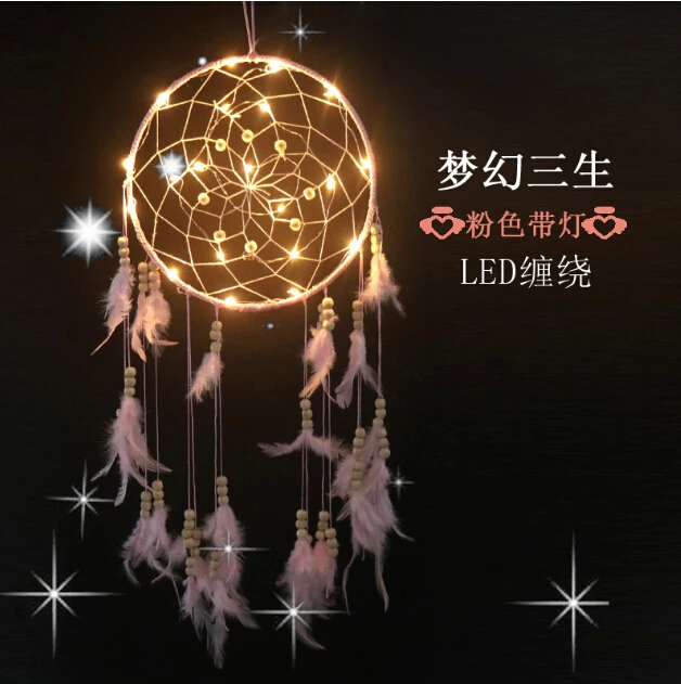 pink with light Девушка сердце Ловец снов Женские Висячие украшения ветер chime Sen Sansheng III ветер сети мечта украшения для комнаты девочки игрушки - Цвет: pink with light
