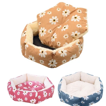 

Round Pet Bed Reversible Sleep Cushion Mat Print Cozy Nest Cave for Cats Small Medium Dogs Machine Wash Self Warming Dog Sofa