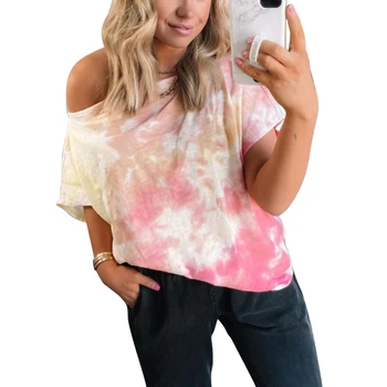 

Women Summer Short-sleeved Top Personality Gradient Tie-dye Loose T-shirt Oversized Casual Shirt