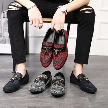 

2020 New Man Tassel Snakeskin Pattern Formal Shoes Male Casual Leather Shoes Slip-on Nightclub Party Shoes Big Size 5.5-13