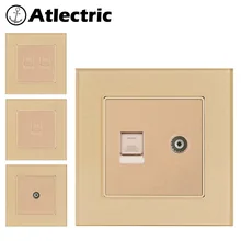 Atlectric Glass Panel Rj45 Wall Socket Internet Socket Computer PC TV Data Interface Socket Tempered Glass Panel Outlet Plug