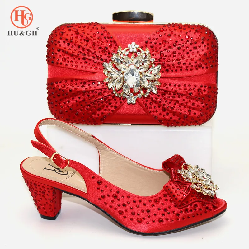 

2019 New African Luxury Design Ladies Shoes and Bag Set Red Color Italian design Shoes with Bags Comfortable Heels Women Shoes