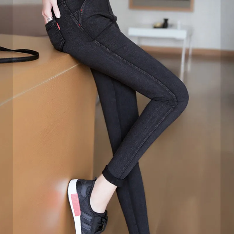 

Nine Points High Waist Tight Leggings Female Large Size Small Feet Pencil Thin Section Was Thin Black Outside Imitation Jeans