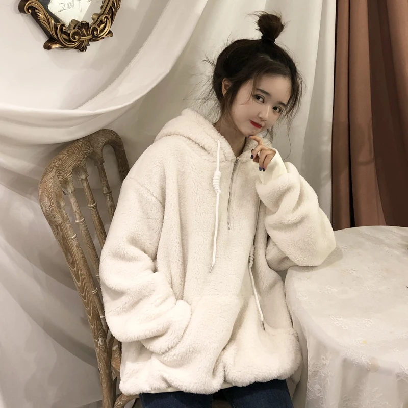 WHITNEY WANG осень зима модная уличная однотонная флисовая футболка с капюшоном женские толстовки свободный пуловер