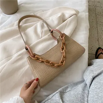 

Chic Chain Shoulder Bag Women 2020 Summer Alligator Pattern PU Leather Handbags and Purses Vintage Retro Daily Flap Travel Totes