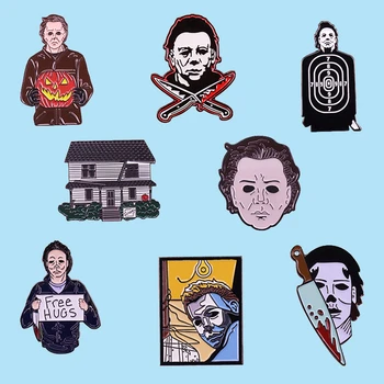 

Halloween Michael Myers Horror Movie Enamel Brooch Pins Badge Collar Lapel Pins Alloy Metal Fashion Jewelry Accessories
