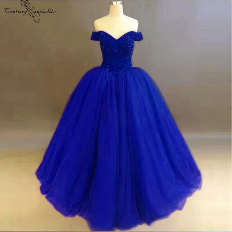 Royal Blue С открытыми плечами красное платье Quinceanera со стразами из бисера Puffly Юбка со шнуровкой на спине Сладкий 16 платья День рождения Бальные платья - Цвет: Royal Blue