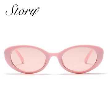 STORY Brand Small Oval Round Sunglasses Ladies 2018 Fashion Retro Cat Eye Sun Glasses Oval Eyewear Pink Lens Women Shades UV400 1