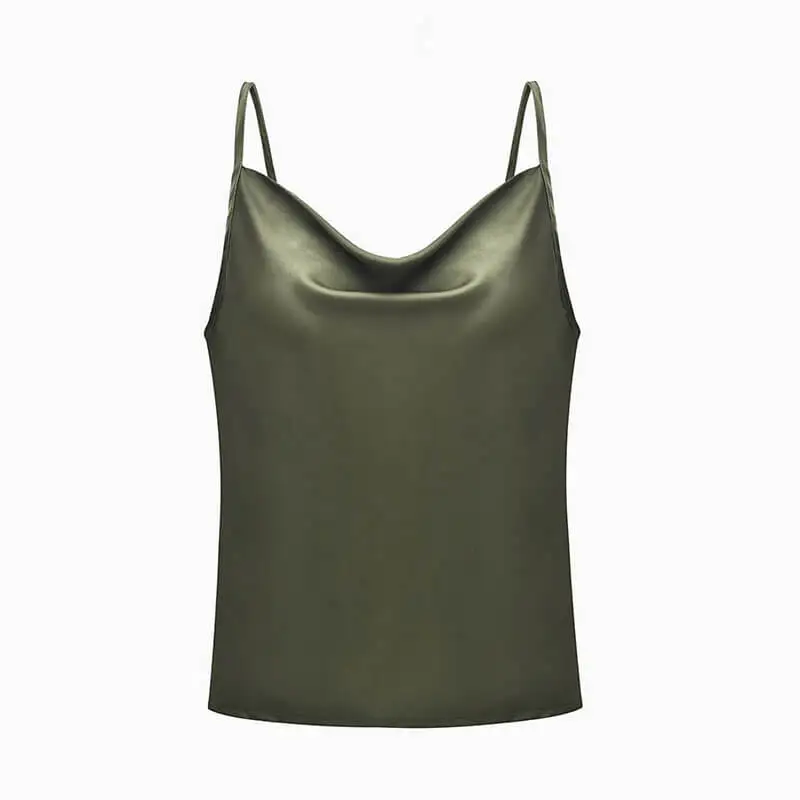 army green Летняя Женская атласная шелковая безрукавка, жилетка, блузка, Женская Повседневная укороченная майка, топ, сексуальный однотонный жилет с открытой спиной - Цвет: army green