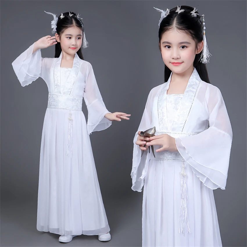 Hanfu Традиционный китайский национальный костюм для детей, сказочный костюм для девочек, народное платье, костюм для танцев в древнем стиле, Детский костюм танга, сценический костюм