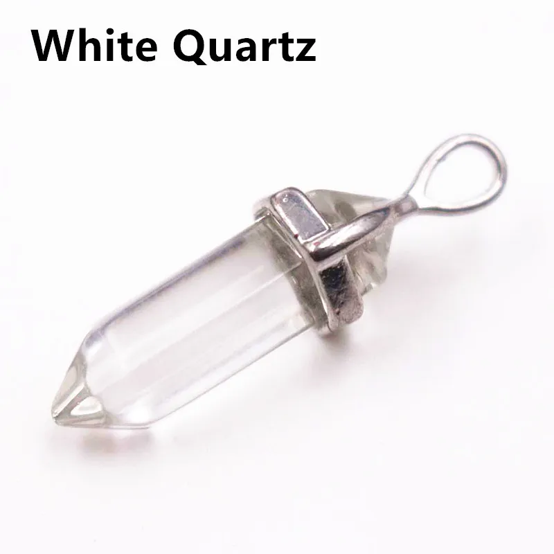 White Quartz Терагерц Хаулит Бирюзовый Ожерелья из флюорита Подвески из хрусталя Подвеска из натурального камня Драгоценный камень Кварцевая пуля Шестиугольный маятник - Окраска металла: White Quartz