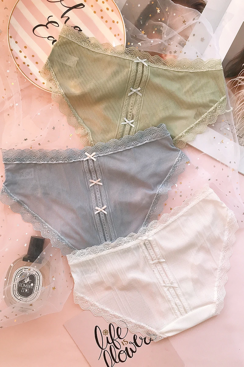 Японский стиль Лолиты Bowkont Ice Silk без следа кружевное нижнее белье для девочек Kawaii полосатые сексуальные трусики с низкой талией женские трусы нижнее белье