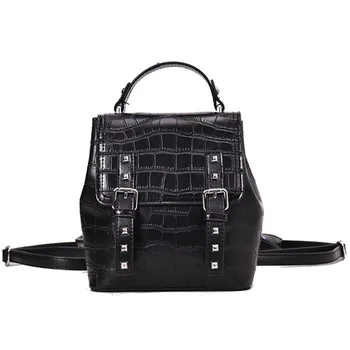 

ABDB-Fashion Small Shoulder Bag Pu Leather Ladies Backpack Stone Retro Bag Female School Mini Wild Casual Student Backpack