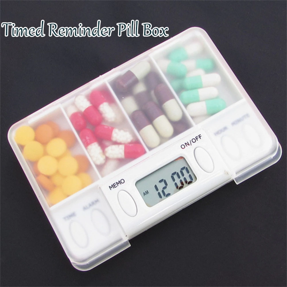 4 Grid pill box medicine Storage Box Electronic Timing Reminder Medicine Boxes