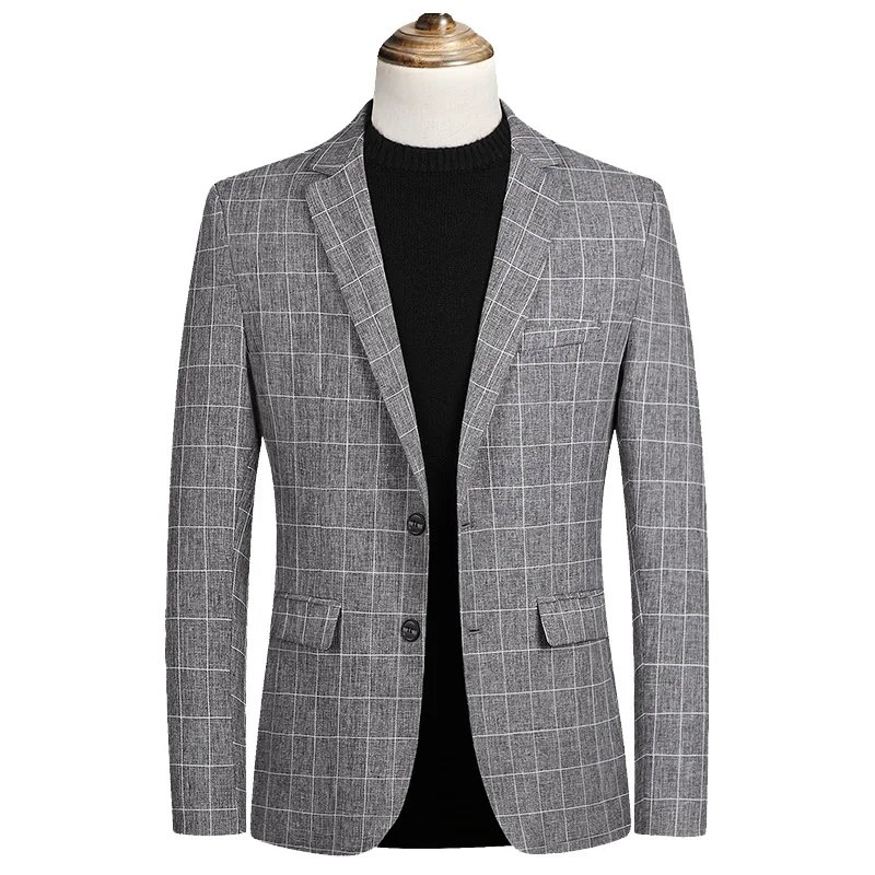 gray striped Блейзер Для мужчин куртки дышащая роскошный костюм пальто Демисезонный официальная Вечеринка блейзер Мужской Повседневное Slim Fit костюм куртки 5XL - Цвет: gray striped