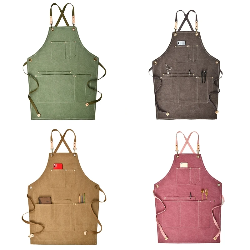 

Summer Canvas Work Apron Denim Version Hairdressing Hairdresser Floral Barista R9JC