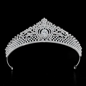 

Luxury Alloy Crystal Heart Bridal Tiaras Cubic Zircon Crowns Rhinestone Pageant Diadem Bride Headbands Wedding Hair Accessories