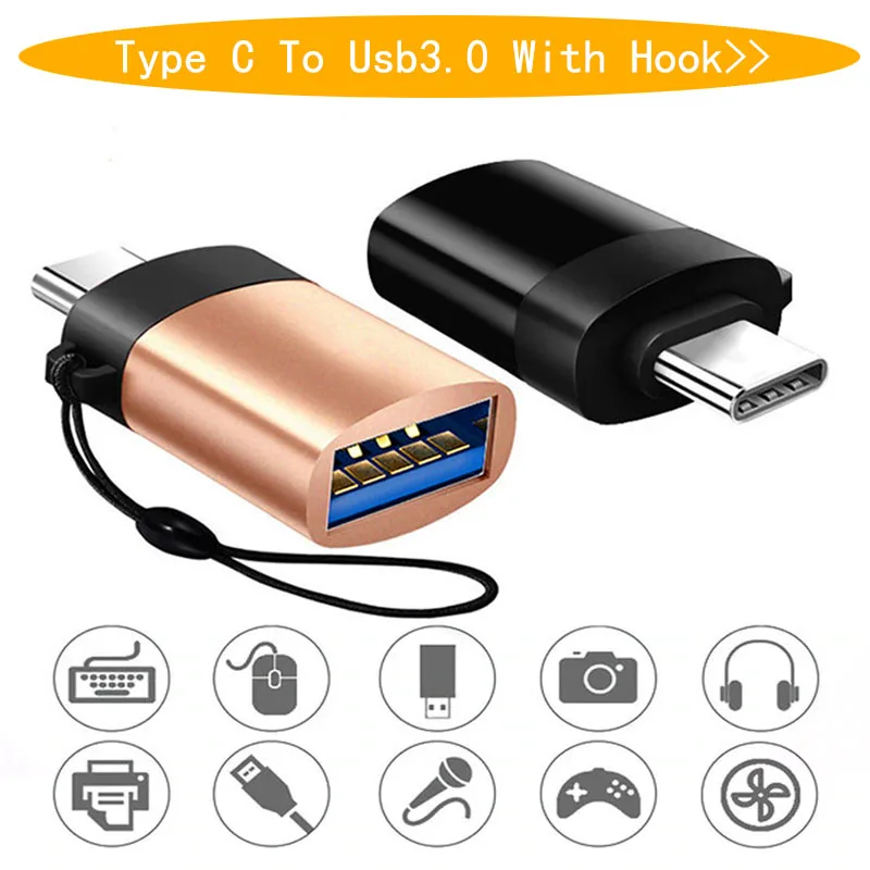Кабель OTG type-C адаптер для samsung S10 S9 S8 USB-c адаптер для huawei P20 Lite USB 3,0 OTG адаптер для Xiaomi 9 8 с ремешком