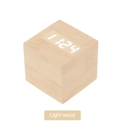 Wooden LED Alarm Clock with Voice Control & Temperature Display (Light Wood)
