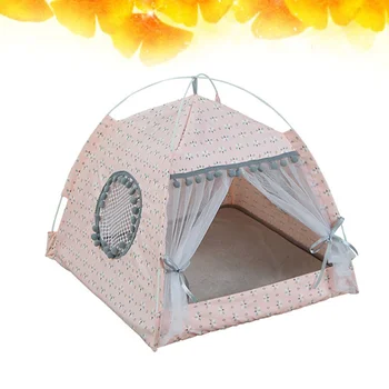 

Detachable Pet Tent Premium Indoor Outdoor Cat Dog Bed House Washable Tent (Floral Pattern, Pink, M)