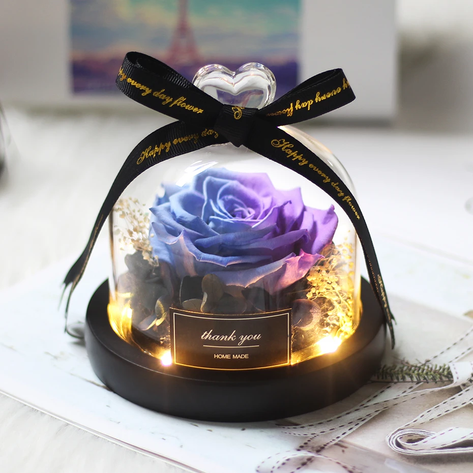 Beauty And The Beast Preserved Valentines Exclusive In Glass Dome With  Lights Eternal Real Rose FLOWER Christmas Day Gift - AliExpress