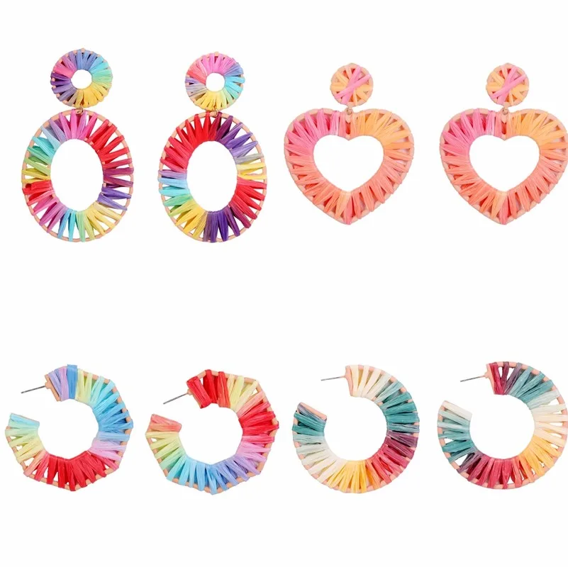 

The latest hot style us hand woven dazzle color earrings geometric oval fashion party multi-purpose