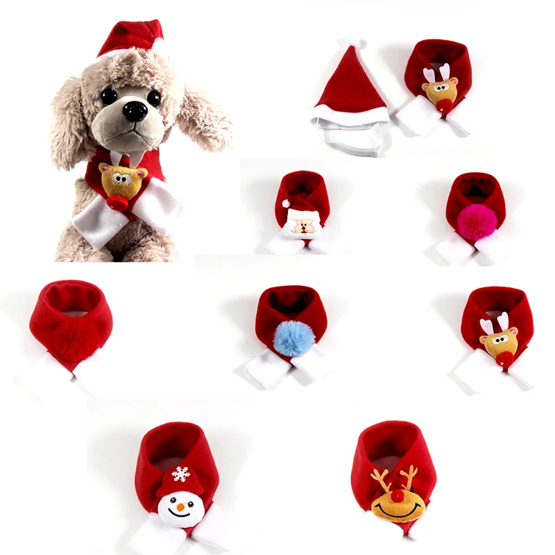 

New Year Dog Cat Caps Pet Santa Hat Scarf and Collar Bow Tie Christmas Costume for Puppy Kitten Small Cats Dogs Pets Accessories