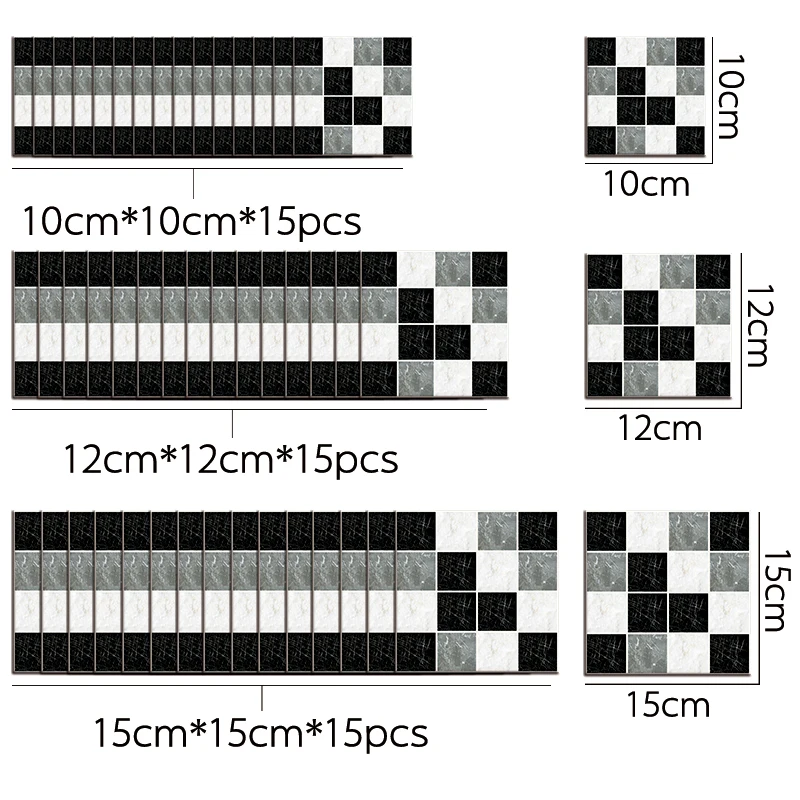 15 шт./компл. мозаика черно-белые Мрамор матовые плитки Стикеры Ванная комната Кухня украшения самоклеющиеся наклейки линия талии наклейки на стены