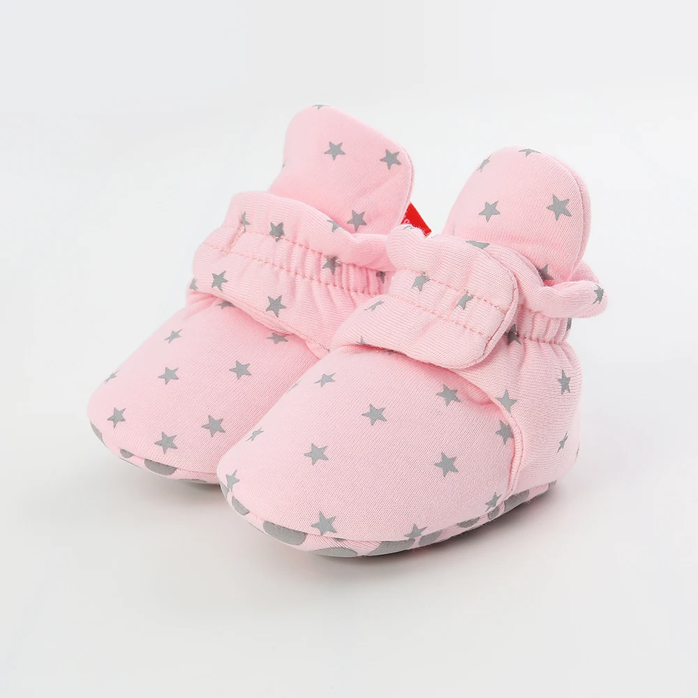 Пинетки для новорожденных зимние мягкие теплые пинетки для новорожденных мальчиков и девочек пинетки от 0 до 18 месяцев - Цвет: Pink Star Print
