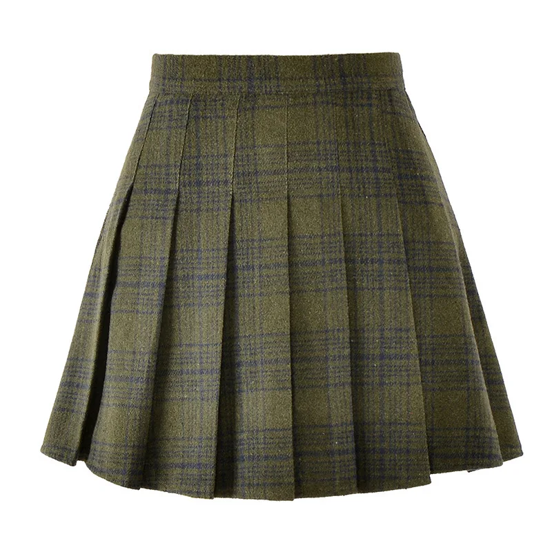 Army plaid JLI мая, плиссированные юбки с высокой талией, осенняя клетчатая повседневная короткая мини-юбка в стиле ампир, милая одежда в консервативном стиле для девочек - Цвет: Army plaid