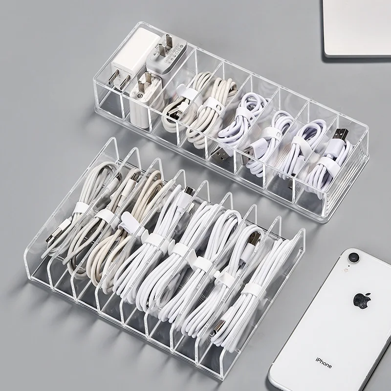 

8 Grids USB Cable Storage Box Desktop Drawer Wire Organizer Makeup Jewelry Container Charger Holder Home Accessories Rangement