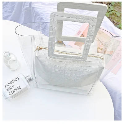 Крокодиловые прозрачные женские сумки, прозрачные ПВХ желейные сумки, дизайнерские Роскошные ручные сумки для покупок, большие летние пляжные сумки для женщин - Цвет: white Crocodile