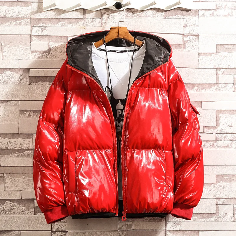 Winter Man Light Noodles Cotton-padded Clothes Lovers Bread served Korean Edition letter patchwork loose casual thickened coat