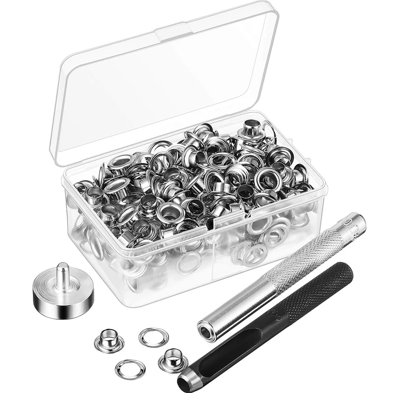 100Pcs Metal Eyelets Set 7Mm Grommet Rings Kit with Mounting Punch Rod