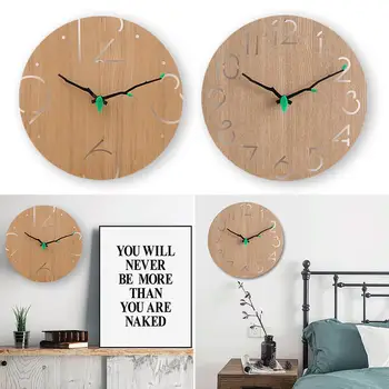 

Wooden Wall Clock Round Suitable For Living Room Bedroom and Kitchen Decoration 11 Inches Easy to Read and Install