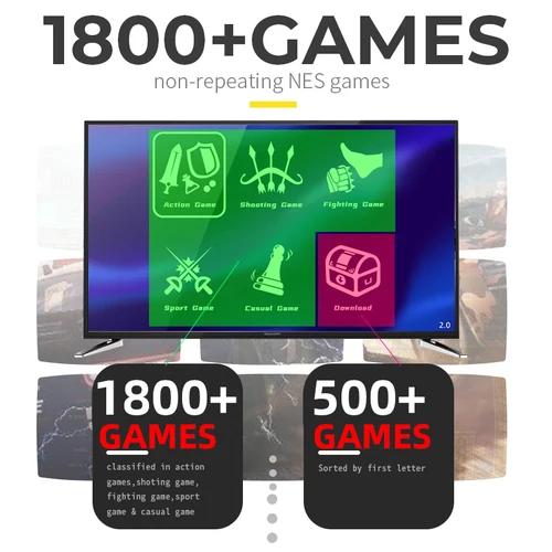 Data Frog-TV 비디오 게임 콘솔, 1800 NES 8 비트 HDMI 호환, USB 무선 핸드 헬드, 레트로 게임 콘솔, 듀얼 게임 패드 2