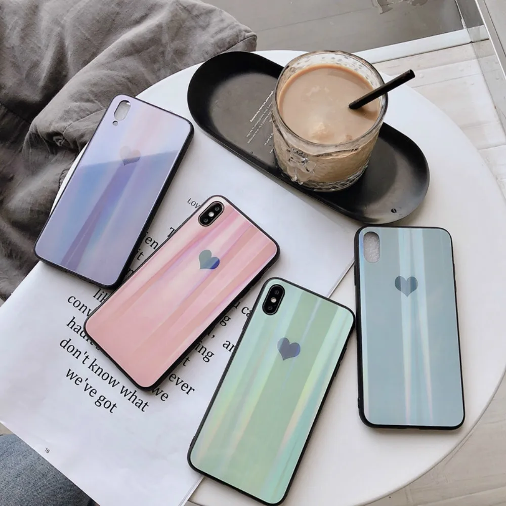 

LuxuryTempered Glass Case For IPhone 7 8 6 6S Plus Coque Aurora For Iphone X XR Cases XS MAX 8plus Gradient Laser Phone Cover